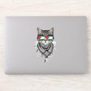 Sticker Jolis Chat Lunettes Drapeau Palestine Écharpe Keff