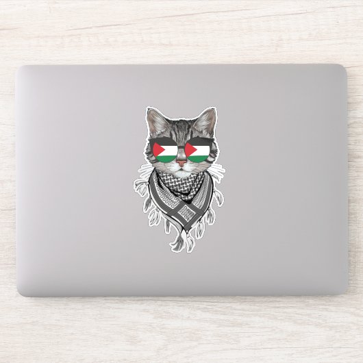 Sticker Jolis Chat Lunettes Drapeau Palestine Écharpe Keff (Ordinateur)