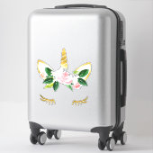 Sticker Jolis cils de licorne rose doux corne dorée (Sur valise)