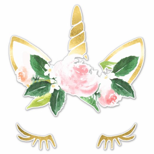 Sticker Jolis cils de licorne rose doux corne dorée (Devant)