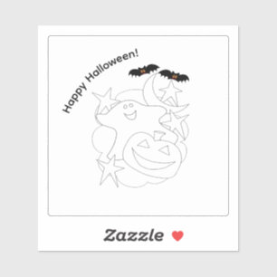 Sticker Jolis fantômes citrouilles chauves-souris Colorie-