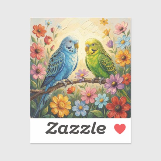 Sticker Jolis perroquets bleus et verts Impasto   (Feuille)