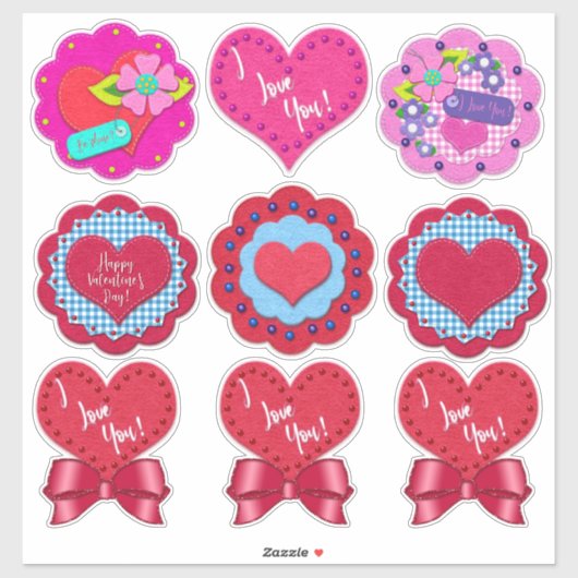 Sticker Jolis Ronds de la Saint-Valentin avec Aspect Feutr (Feuille)