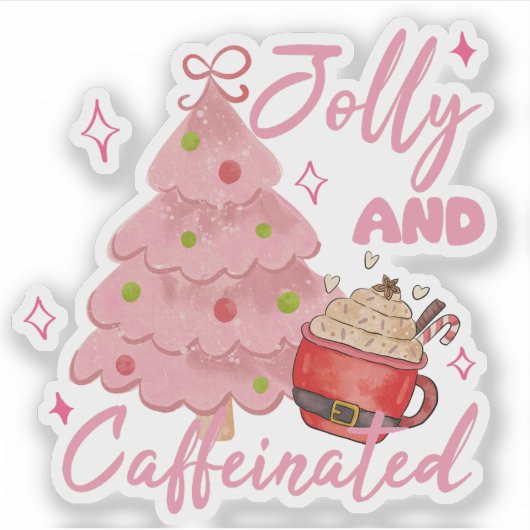 Sticker Jolly and Caffeinated Christmas Tree Coffee Design (Devant)