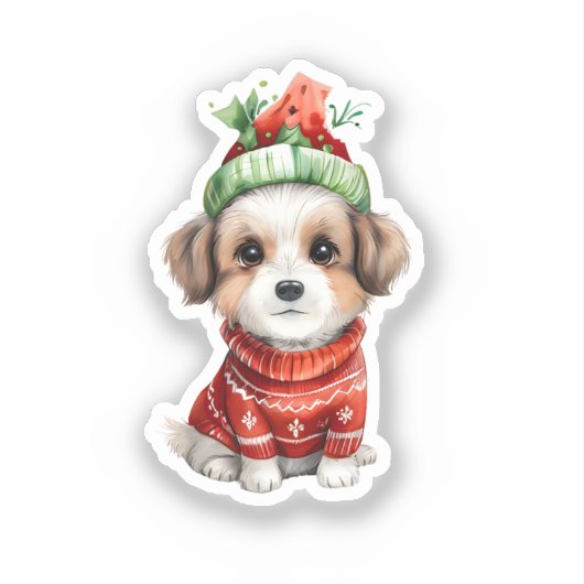 Sticker Jolly Pup : Chien dans l'autocollant de Santa Hat (Recto)