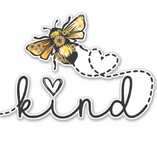 Sticker Jote Girly Bee Be Kind Cursive Hearts Script (Devant)