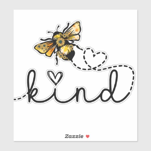 Sticker Jote Girly Bee Be Kind Cursive Hearts Script (Feuille)