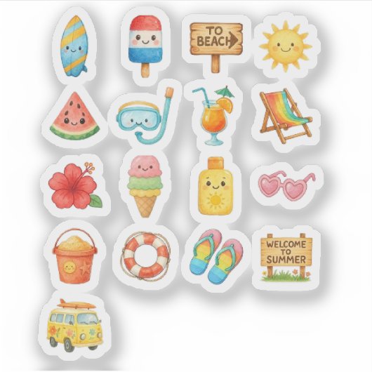 Sticker Jote Summer Beach Fun Illustration Collection (Devant)