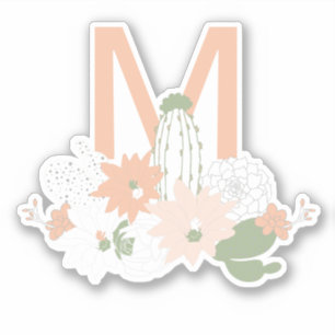 Sticker Jouer Peach Green Floral Impression Monogramme