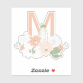 Sticker Jouer Peach Green Floral Impression Monogramme (Feuille)