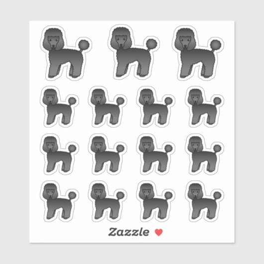 Sticker Jouet noir Poodle mignon Chiens de dessin (Feuille)