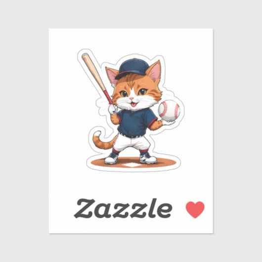 Sticker Joueur de baseball chat (Feuille)