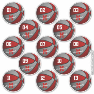 Sticker joueur de basketball gris rouge noms personnalisés