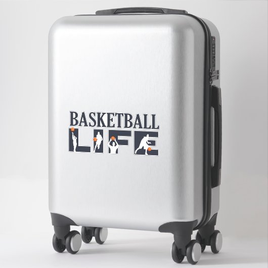 Sticker joueur de basketball vie texte bleu (Sur valise)