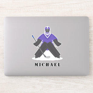 Sticker Joueur de hockey sur glace violet uniforme Nom du