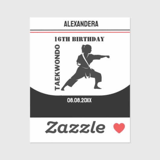 Sticker Joueur de Taekwondo, Cadeau d'anniversaire, Karate (Feuille)
