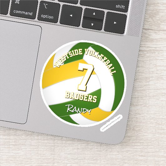Sticker joueur de volley-ball couleur or vert (Détail)