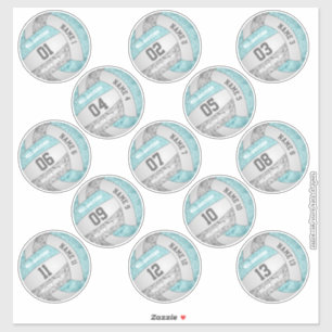 Sticker joueur de volley-ball gris turquoise clair ensembl