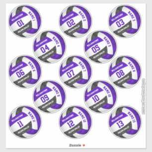Sticker joueur de volley-ball noir violet girly noms set 1