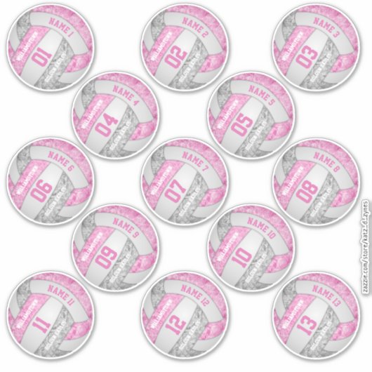 Sticker joueur de volley-ball rose girly noms ensemble de (Devant)