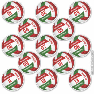 Sticker joueur de volley-ball rouge girly noms set 13