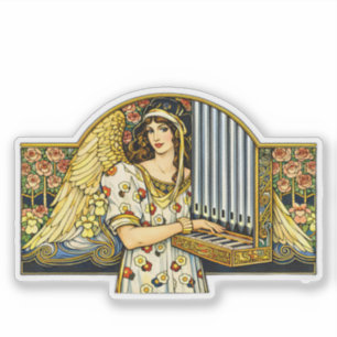 Sticker Joueur d'orgue ange Art Nouveau musique vintage