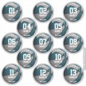 Sticker joueurs de basketball gris turquoise noms 3 pouces (Devant)