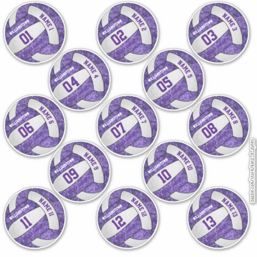 Sticker joueurs de volley-ball blanc violet girly noms per (Devant)