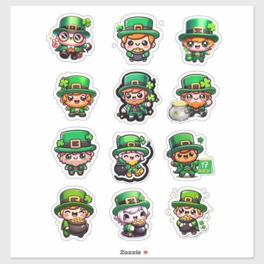 Sticker Jour de Cute Kawaii Leprechaun St. Patty (Feuille)