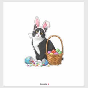 Sticker Jour de Pâques Chat Lapin Oreilles Oeufs Graphique