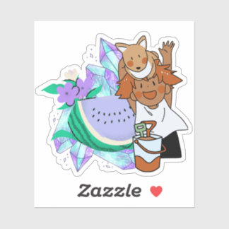 Sticker Jour de plage d'été cristal avec renard mignon et