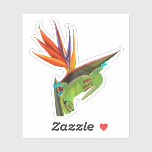 Sticker Jour gecko sur Oiseau du Paradis (Feuille)