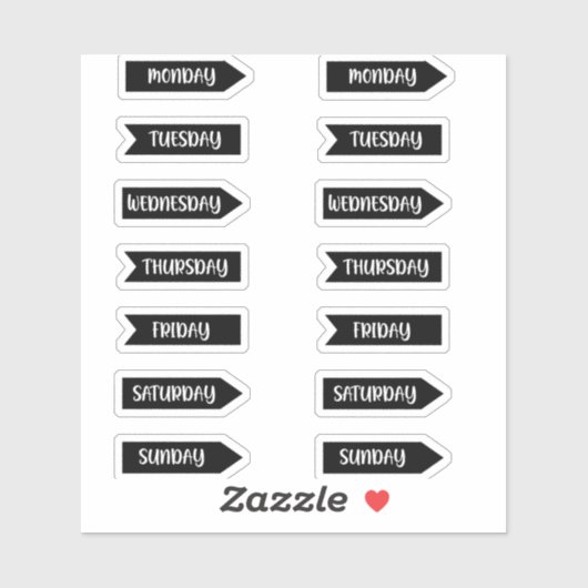 Sticker Jours de la semaine Bullet Journal Planner Noir (Feuille)