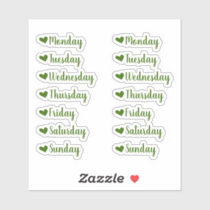 Sticker Jours de la semaine Coeurs verts Coeurs verts Coeu
