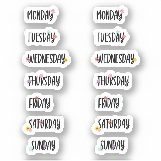 Sticker Jours de la semaine Jote Floral Black écriture (Devant)