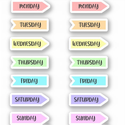 Sticker Jours de la semaine Pastel Rainbow Planner Script (Devant)