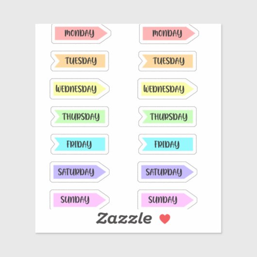Sticker Jours de la semaine Pastel Rainbow Planner Script (Feuille)