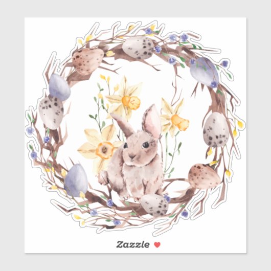 Sticker Joyeuse couronne fleurie de Pâques jaune et violet (Feuille)