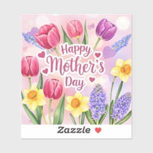 Sticker Joyeuse fête des Mères, fleurs printanières,