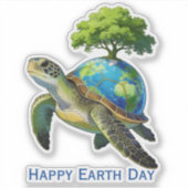 Sticker Joyeuse Journée de la Terre Planète Tortue et Arbr (Devant)