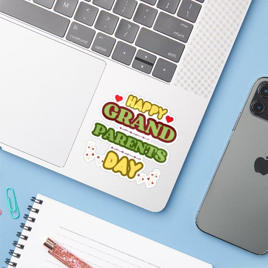 STICKER JOYEUSE JOURNÉE DES GRANDS PARENTS (Ordinateur portable avec iPhone)