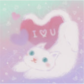 Sticker Joyeuse Saint-Valentin avec un chat blanc duveteux (Devant)