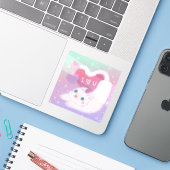 Sticker Joyeuse Saint-Valentin avec un chat blanc duveteux (Ordinateur portable avec iPhone)