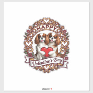 Sticker Joyeuse Saint-Valentin Chien Cadre floral de coeur
