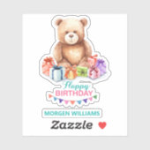 Sticker Joyeuse typographie d'anniversaire mignon ours en  (Feuille)