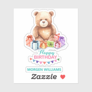 Sticker Joyeuse typographie d'anniversaire mignon ours en 