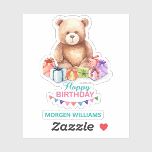 Sticker Joyeuse typographie d'anniversaire mignon ours en (Feuille)