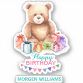 Sticker Joyeuse typographie d'anniversaire mignon ours en  (Devant)