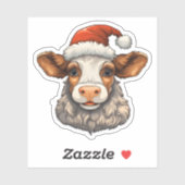 Sticker Joyeuse vache de Noël mignonne portant un chapeau  (Feuille)
