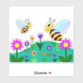 Sticker Joyeuses abeilles dans un champ de fleurs (Feuille)